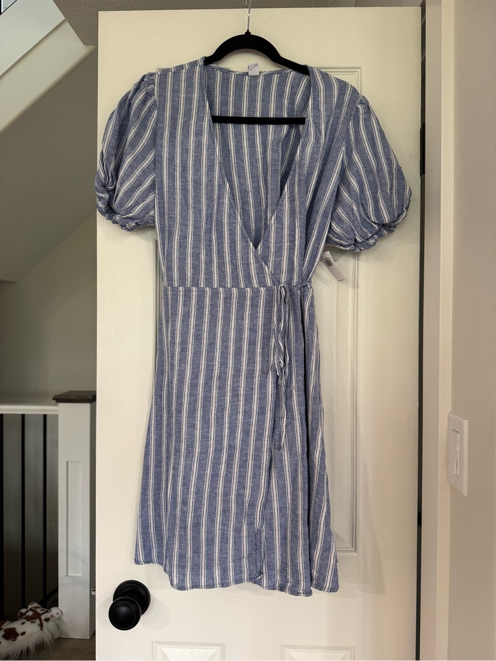 Old Navy Blue and White Striped Wrap Mini Dress